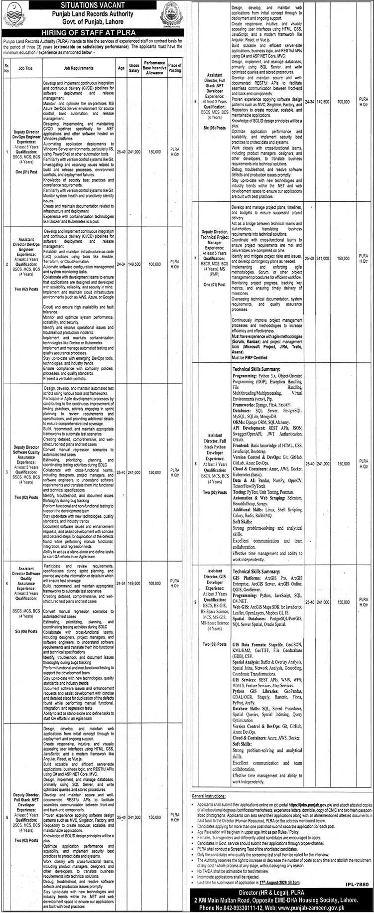 Punjab Land Records Authority PLRA Jobs 2026 — original advertisement