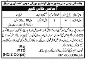 Pakistan Army Karachi Sindh Jobs 2026 — original advertisement