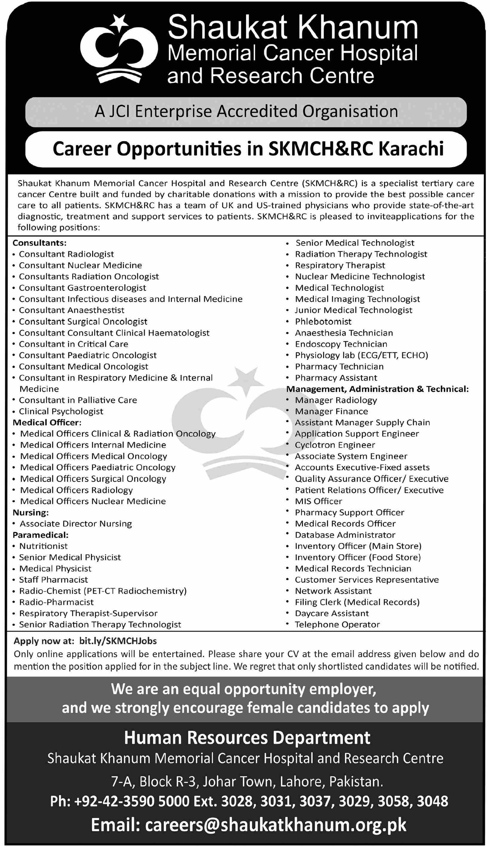 Shaukat Khanum Hospital In Karachi Jobs 2026 — original advertisement
