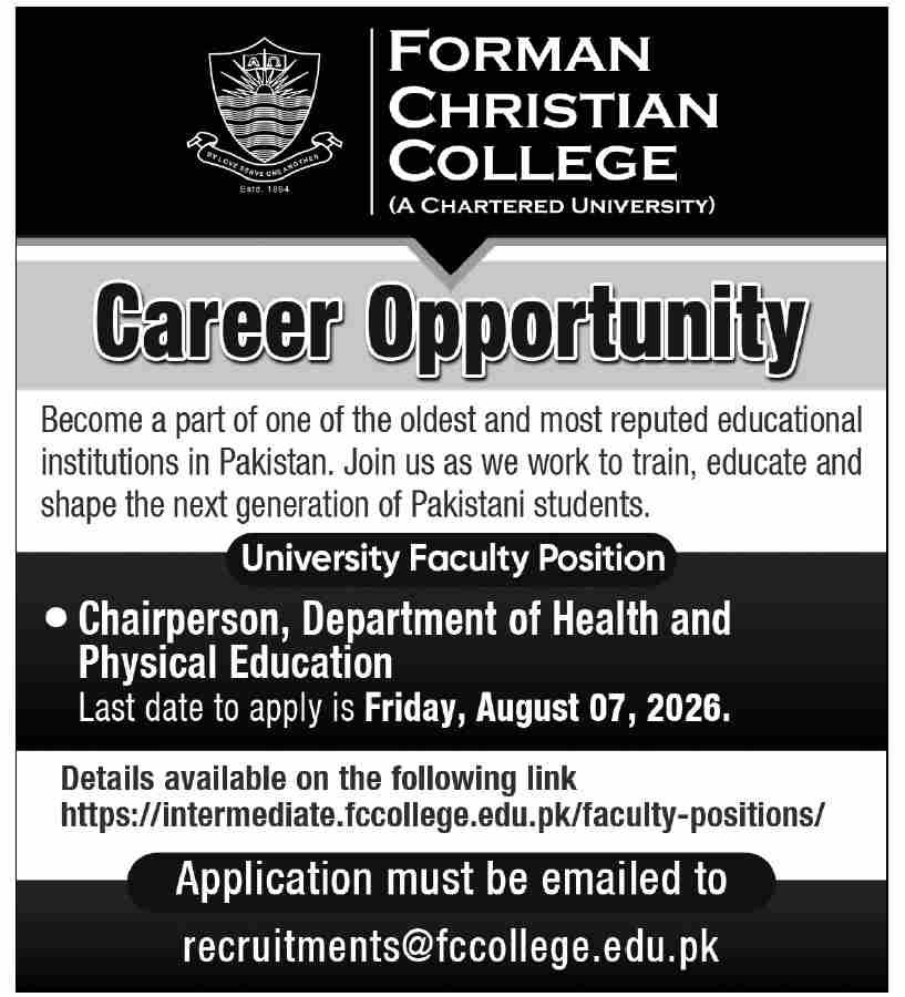 Forman Christian College Karachi Jobs 2026 — original advertisement