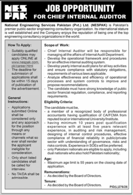 National Engineering Services Pakistan NESPAK Jobs 2026 — original advertisement
