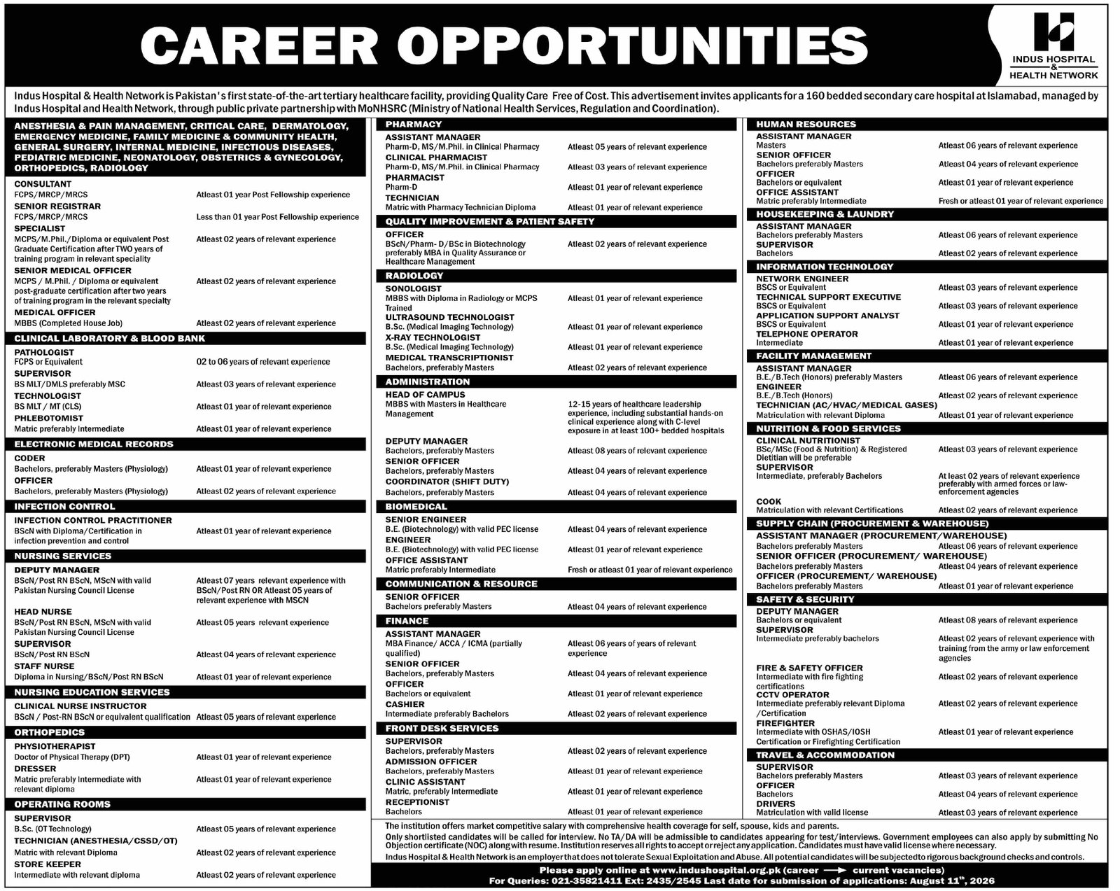 Indus Hospital & Health Network Karachi Jobs 2026 — original advertisement