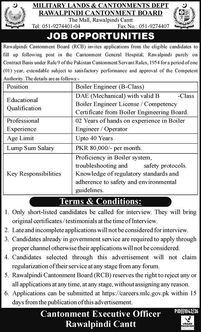 Military Lands And Cantonment Department Jobs 2026 — original advertisement