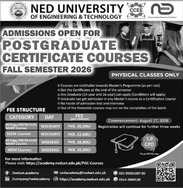 Admission Open in Ned University of Enginnering And Technolg — original advertisement