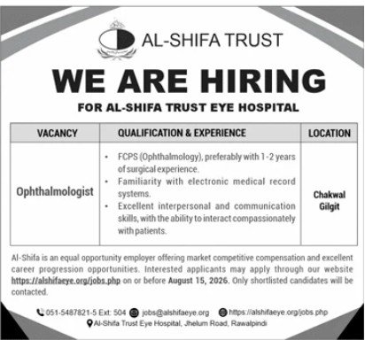 Al-Shifa Trust Eye Hospital Rawalpindi Jobs 2026 — original advertisement