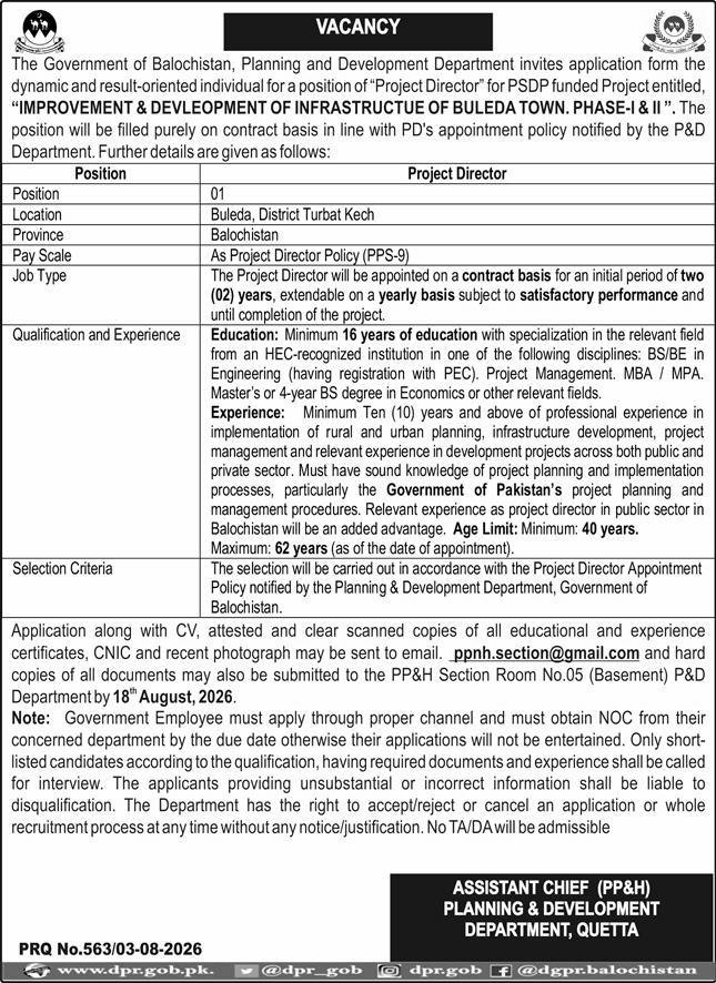 Physical Planning & Housing PP&H Balochistan Jobs 2026 — original advertisement