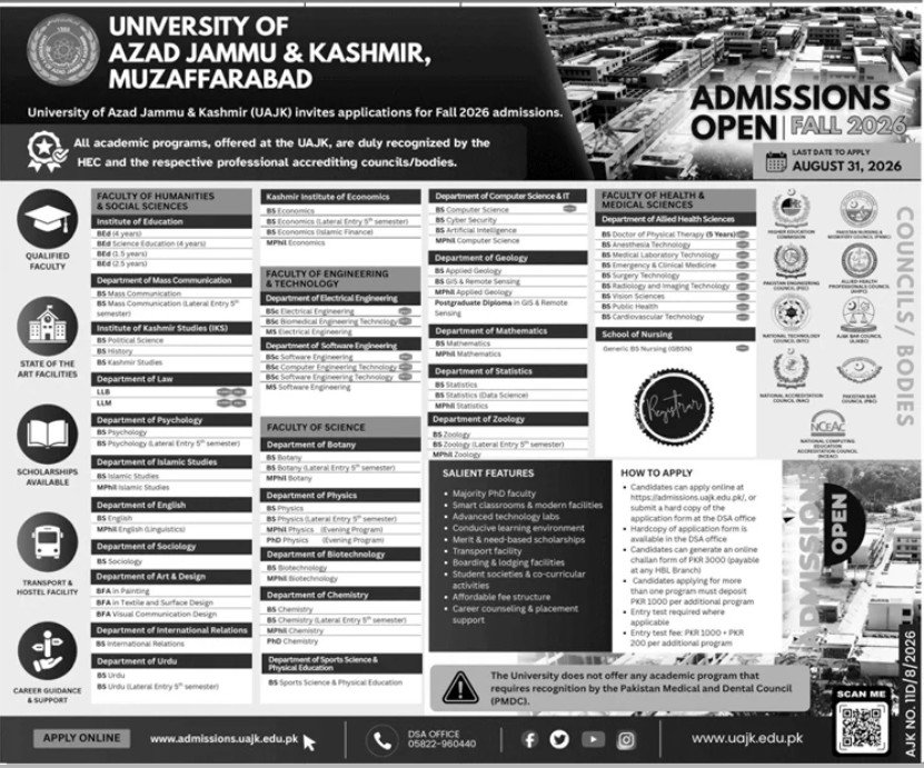 Admission Open in University of Azad Jammu & Kashmir 2026 — original advertisement