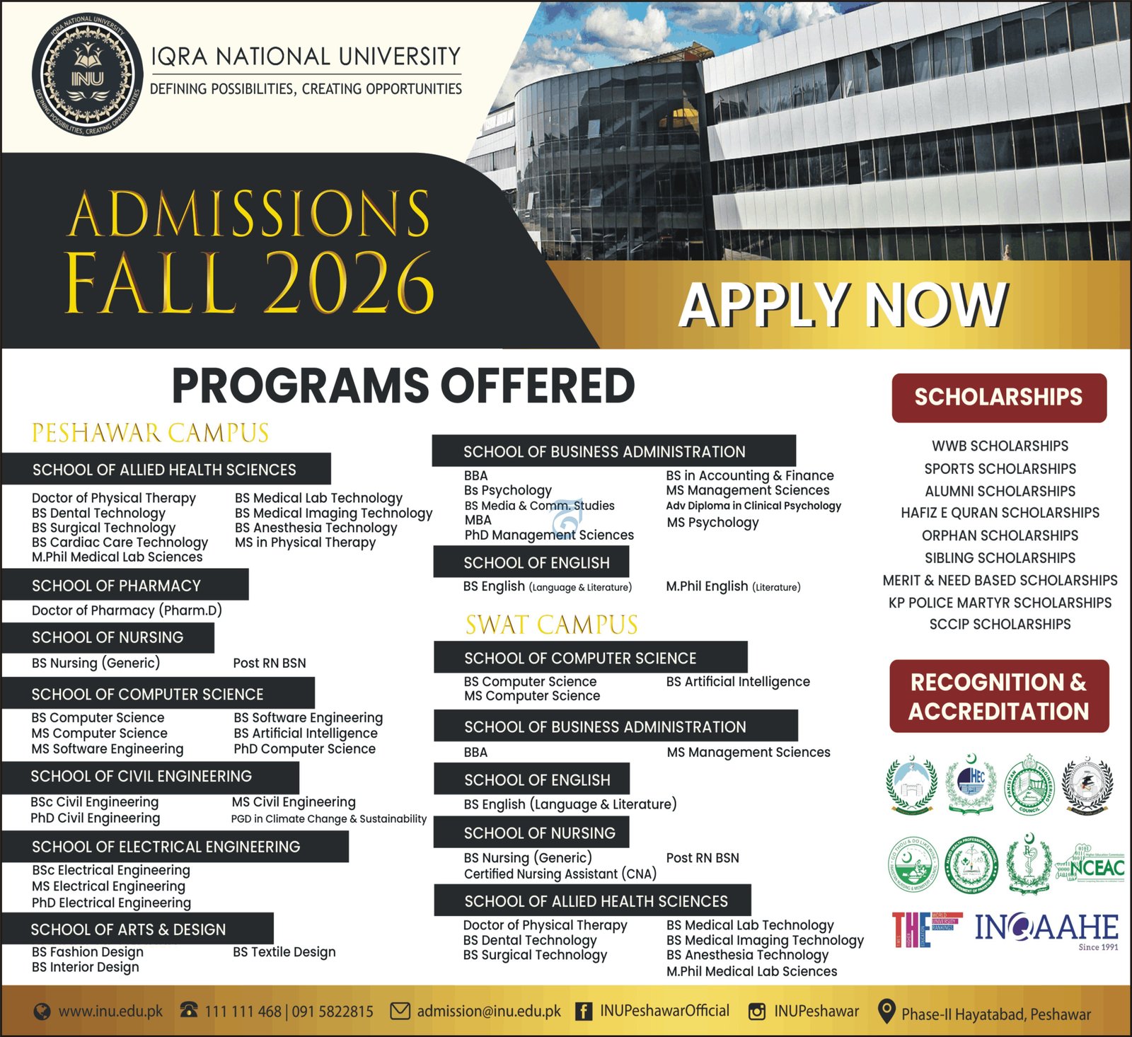 Admission Open in Iqra National University 2026 — original advertisement