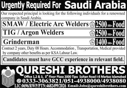 SMAW Welder & Electric Arc Welder Jobs 2026 In Saudi Arabia — original advertisement