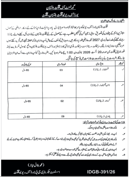 Gilgit Baltistan Board Of Revenue GBBOR Jobs 2026 — original advertisement